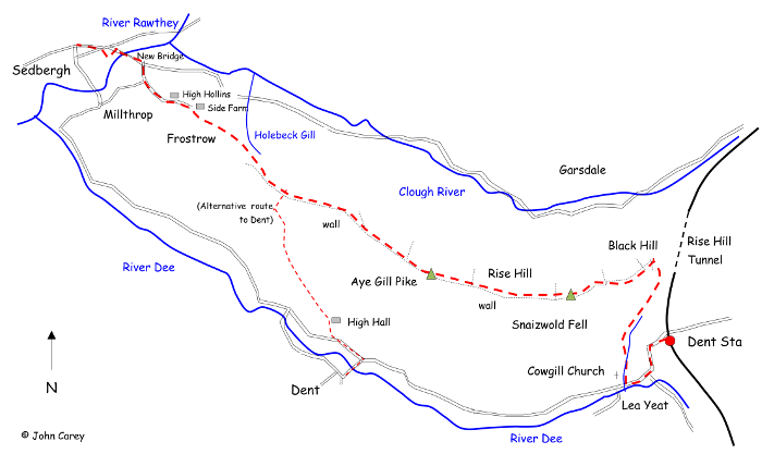 Map of walk from Dent via Rise Hill