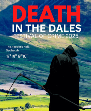 Death in the Dales poster showing the grim reaper looking over a valley